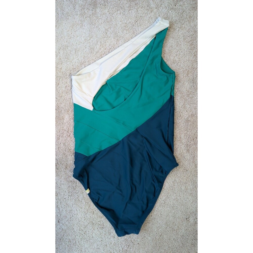 Summersalt Womens 8 White Green Blue Colorblock The Sidestroke OnePiece Swimsuit - Picture 3 of 5